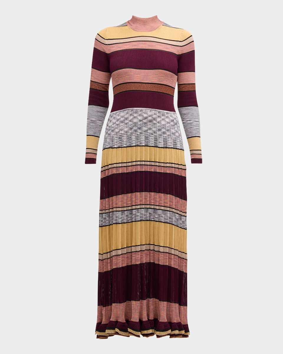 Evangeline Striped Mock-Neck Knit Maxi Dress
